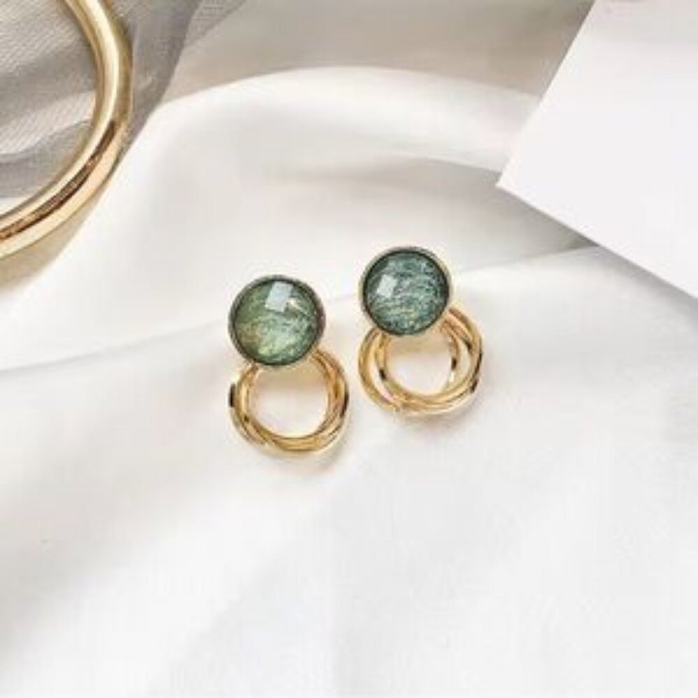 Gold and Green Earrings